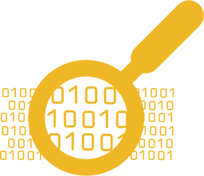 Magnifying glass ad binary number representing accurate focus