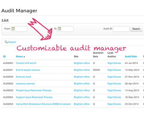 screenshot showing a list of audits