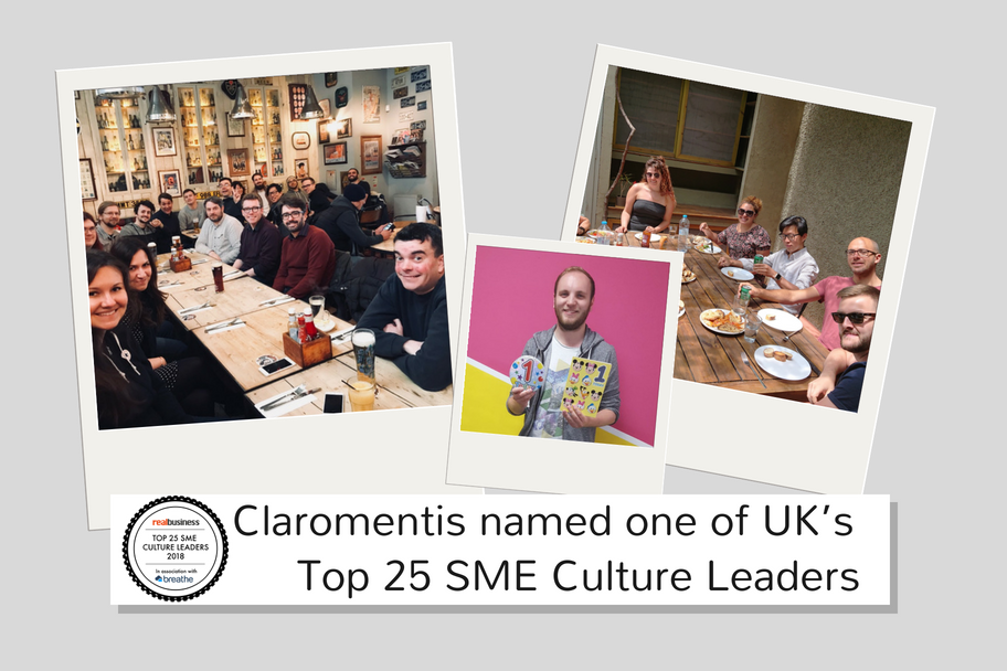 Claromentis named one of UK's top 25 SME culture leaders - team getting the award