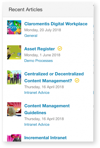 Recent intranet homepage articles widget