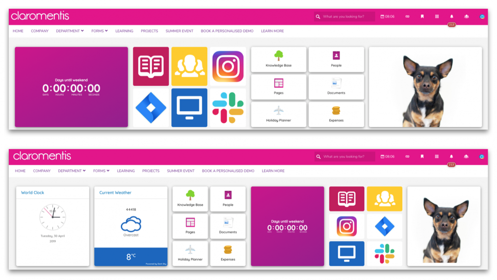 Claromentis 4-grid vs 6-grid intranet layout