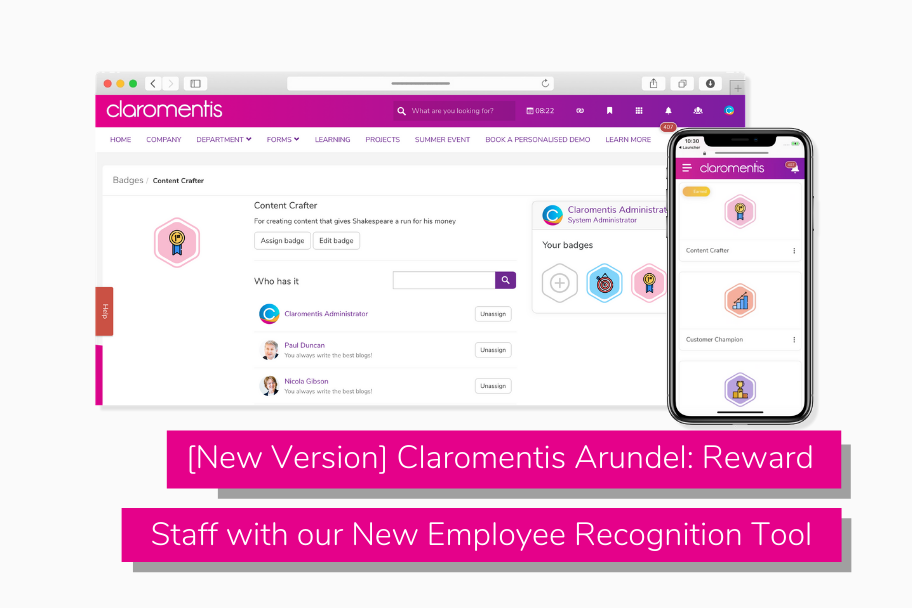 Claromentis Arundel_ Reward Staff with our New Employee Recognition Tool