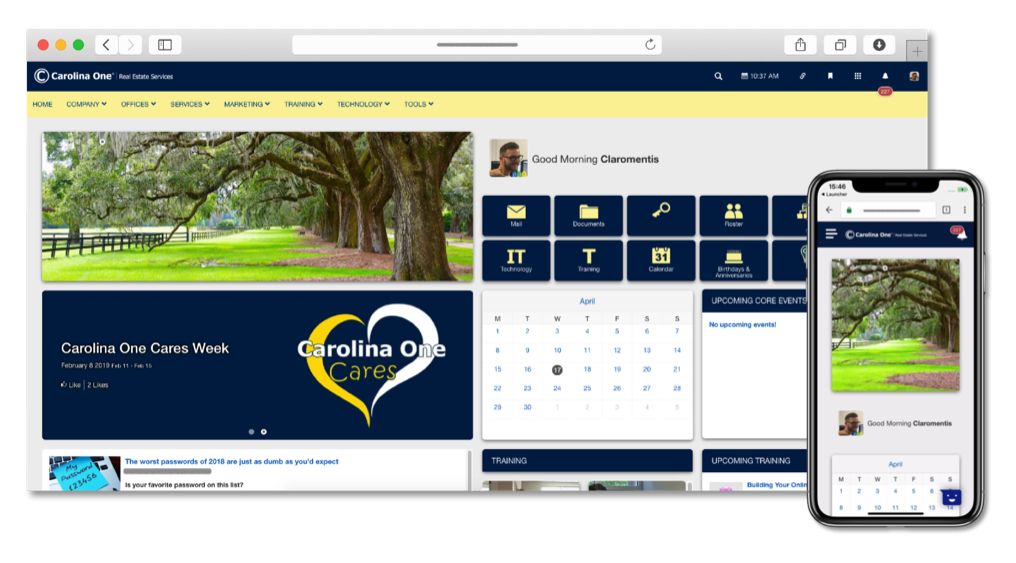 calrolina one desktop and mobile intranet views