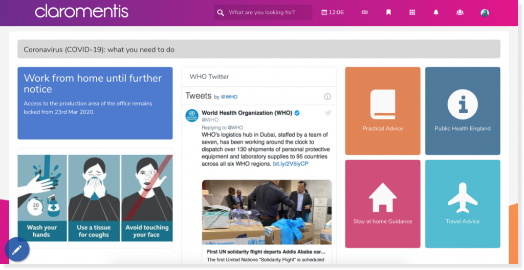 claromentis-intranet-page-showing-covid-19-information