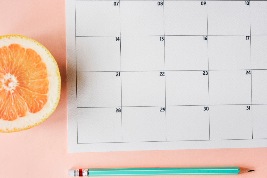 calendar pencil and orange slice