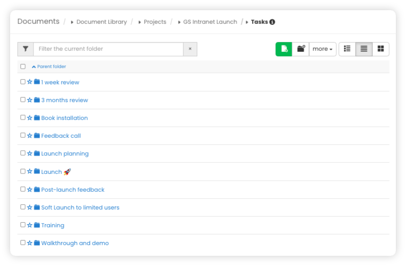 list of document folders in a document management system