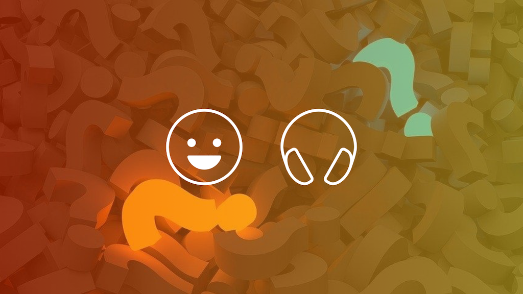 question schematic with happy face icon and headphones icon