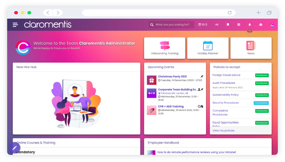 claromentis-intranet-homepage-example-onboarding-new-employee