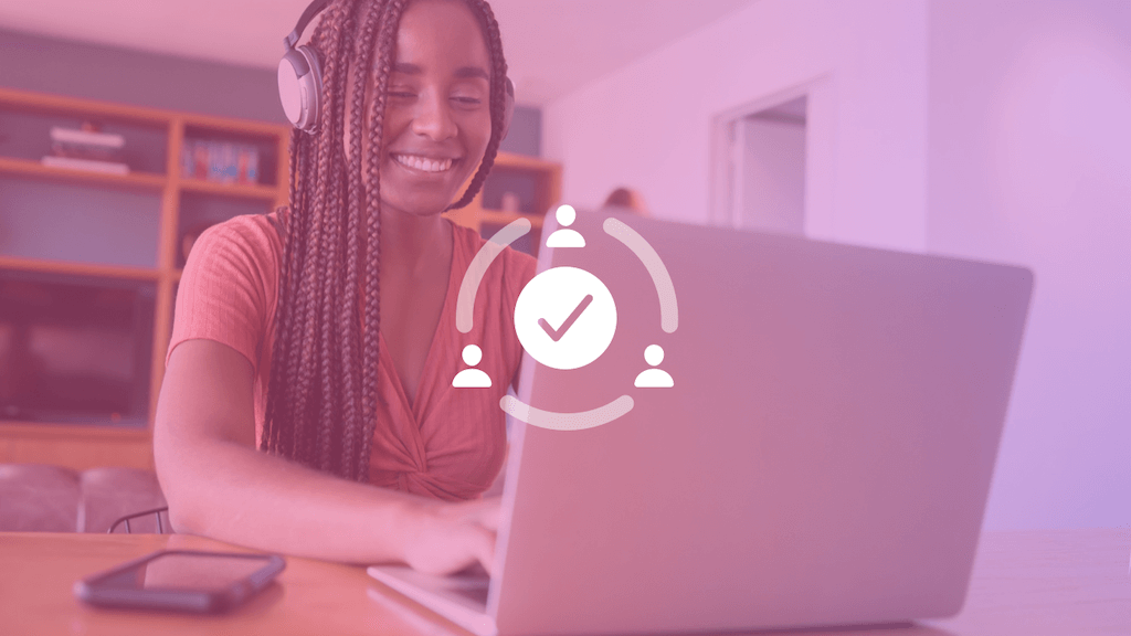 woman on laptop smiling and success icon