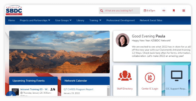 arizona-sbdc-claromentis-intranet-homepage