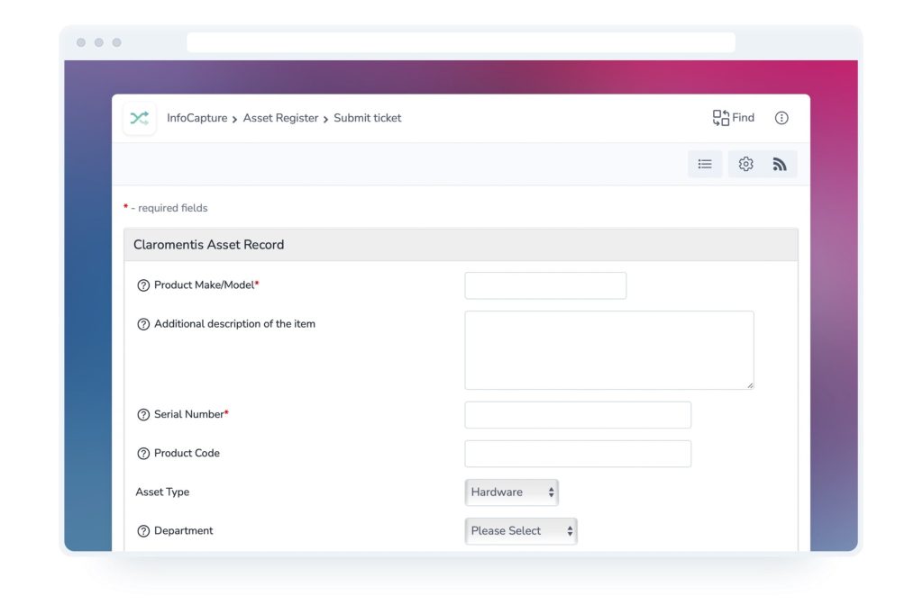 Asset records form