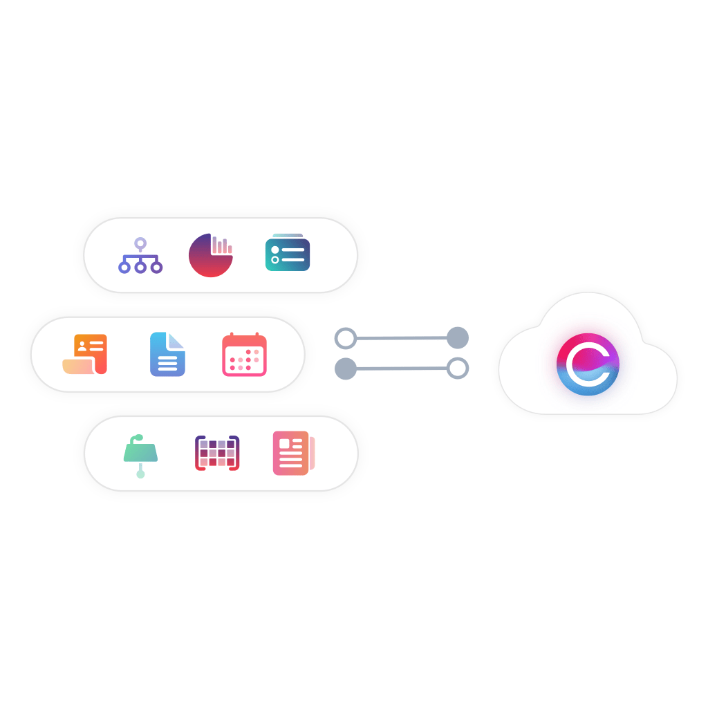 Multiple apps and software integrating with Claromentis. Showing how our intranet automation can sync with your existing tech stack and software.